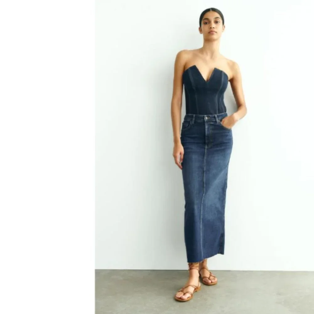 COO? Zara - High Waisted Denim Skirt - L - Picture 1 of 11